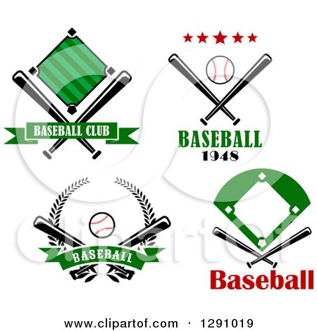 Clipart of Baseball Diamond Field, Ball, Bat and Wreath Sports Designs with Text - Royalty Free Vector Illustration by Vector Tradition SM