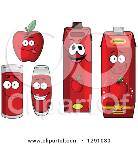 Clipart of a Happy Red Apple and Juice Cartons and Cups - Royalty Free Vector Illustration by Vector Tradition SM