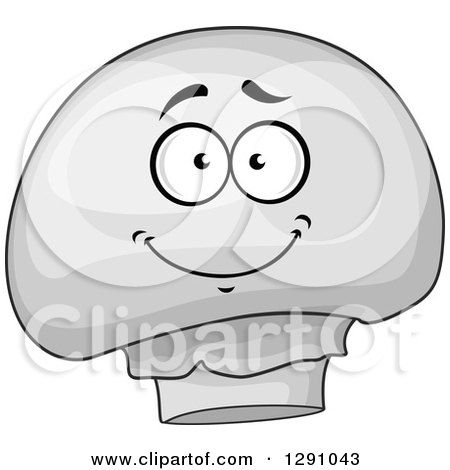 Clipart of a Grayscale Happy Button Mushroom Character - Royalty Free Vector Illustration by Vector Tradition SM
