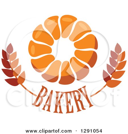 Clipart of a Pull Apart, Croissant, or Monkey Bread Ring over Bakery Text and Wheat 2 - Royalty Free Vector Illustration by Vector Tradition SM