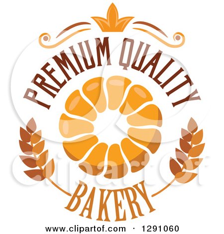 Clipart of a Pull Apart, Croissant, or Monkey Bread in a Wheat, Crown and Premium Quality Bakery Text Circle - Royalty Free Vector Illustration by Vector Tradition SM