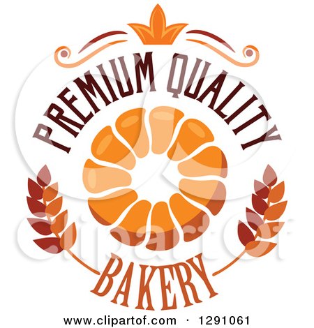 Clipart of a Pull Apart, Croissant, or Monkey Bread in a Wheat, Crown and Premium Quality Bakery Text Circle 2 - Royalty Free Vector Illustration by Vector Tradition SM