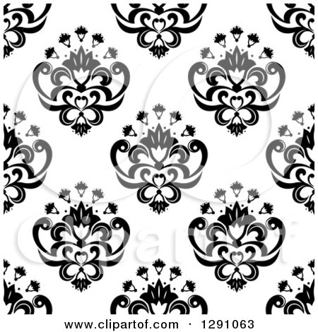 Clipart of a Seamless Vintage Black and White Floral Pattern Background - Royalty Free Vector Illustration by Vector Tradition SM