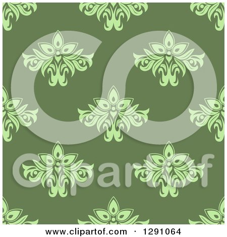 Clipart of a Seamless Vintage Pattern Background of Green Floral - Royalty Free Vector Illustration by Vector Tradition SM