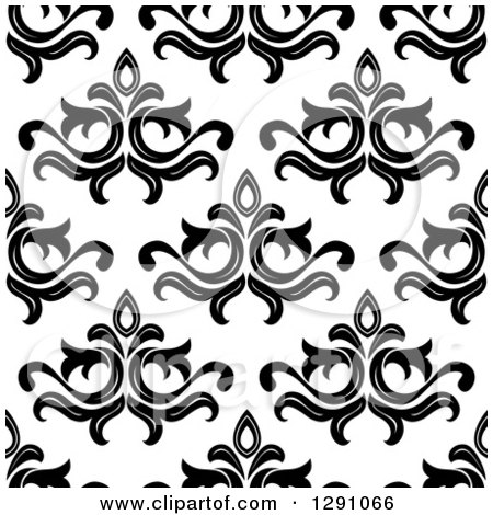 Clipart of a Seamless Vintage Black and White Floral Pattern Background 2 - Royalty Free Vector Illustration by Vector Tradition SM
