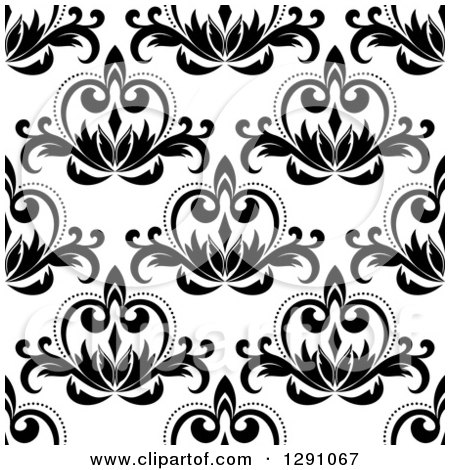 Clipart of a Seamless Vintage Black and White Floral Pattern Background 3 - Royalty Free Vector Illustration by Vector Tradition SM