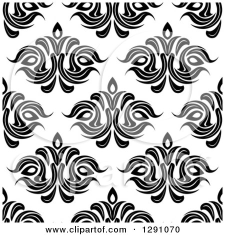Clipart of a Seamless Vintage Black and White Floral Pattern Background 4 - Royalty Free Vector Illustration by Vector Tradition SM