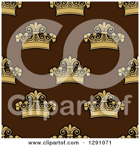 Clipart of a Seamless Patterned Background of Ornate Gold Crowns on Brown - Royalty Free Vector Illustration by Vector Tradition SM