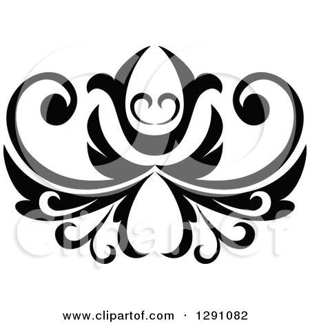 Clipart of a Black and White Vintage Flower Design Element 2 - Royalty Free Vector Illustration by Vector Tradition SM