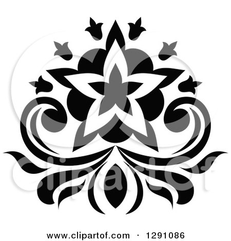 Clipart of a Black and White Vintage Flower Design Element 7 - Royalty Free Vector Illustration by Vector Tradition SM