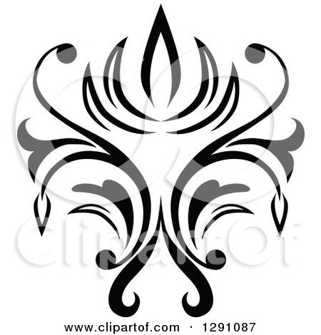 Clipart of a Black and White Vintage Flower Design Element 8 - Royalty Free Vector Illustration by Vector Tradition SM