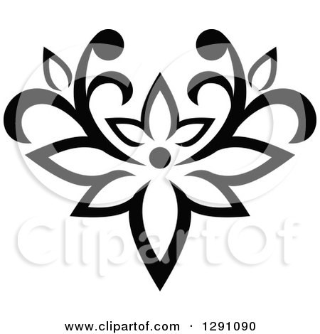 Clipart of a Black and White Vintage Flower Design Element 10 - Royalty Free Vector Illustration by Vector Tradition SM
