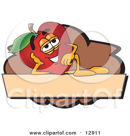 Clipart Illustration of a Red Apple Character Mascot Label by Mascot Junction