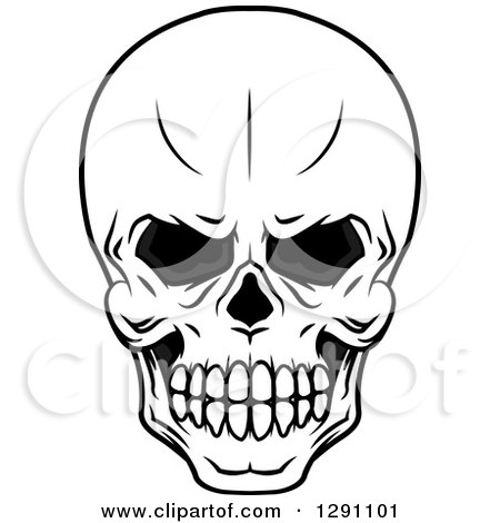 Clipart of a Black and White Evil Human Skull - Royalty Free Vector Illustration by Vector Tradition SM