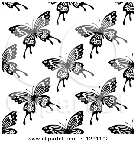 Clipart of a Seamless Black and White Butterfly Background Pattern 9 - Royalty Free Vector Illustration by Vector Tradition SM