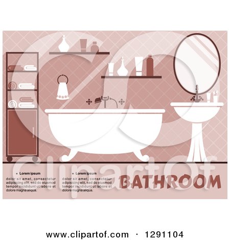 Clipart of a Pink Bathroom Interior with a Tub and Sink - Royalty Free Vector Illustration by Vector Tradition SM