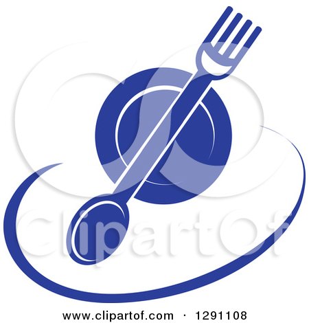 Clipart of a Nutrition Logo of a Blue Plate and Silverware and a Blue Swoosh - Royalty Free Vector Illustration by Vector Tradition SM