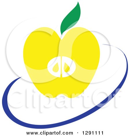 Clipart of a Nutrition Logo of a Yellow Apple and a Blue Swoosh or Abstract Plate - Royalty Free Vector Illustration by Vector Tradition SM