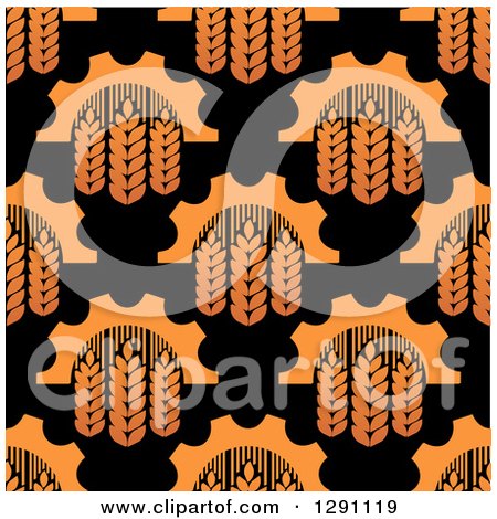 Clipart of a Seamless Background Pattern of Gradient Wheat and Gears on Black - Royalty Free Vector Illustration by Vector Tradition SM