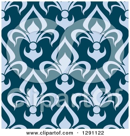 Clipart of a Seamless Pattern Background of Light Blue Fleur De Lis on Dark - Royalty Free Vector Illustration by Vector Tradition SM