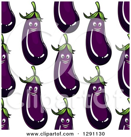 Clipart of a Seamless Background Pattern of Happy Purple Eggplants - Royalty Free Vector Illustration by Vector Tradition SM