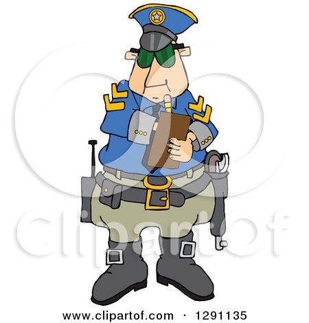 Clipart of a Caucasian Male Police Officer Writing a Ticket - Royalty Free Vector Illustration by djart