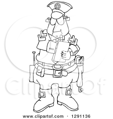 Clipart of a Black and White Male Police Officer Writing a Ticket - Royalty Free Vector Illustration by djart