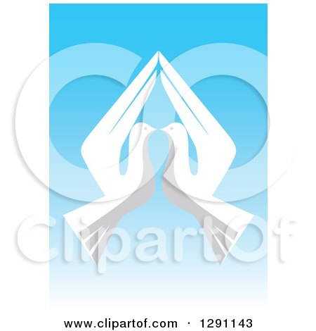 Clipart of Two White Peace Doves Kissing over Blue - Royalty Free Vector Illustration by pauloribau