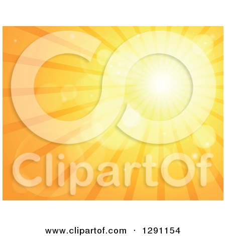 Clipart of a Background of Bright Orange Flares and Sunshine Rays - Royalty Free Vector Illustration by visekart