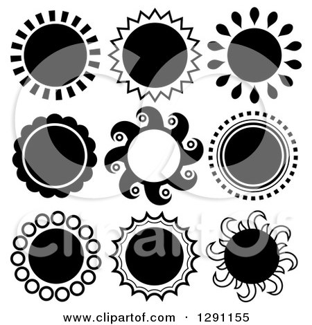 Clipart of Black and White Sun Designs - Royalty Free Vector Illustration by visekart