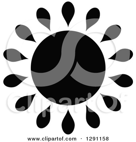 Clipart of a Black and White Sun Design with Petal Rays - Royalty Free Vector Illustration by visekart