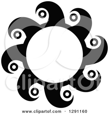 Clipart of a Black and White Sun Design with Wave Rays - Royalty Free Vector Illustration by visekart