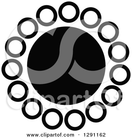 Clipart of a Black and White Sun Design with Circle Rays - Royalty Free Vector Illustration by visekart