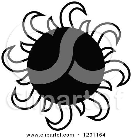 Clipart of a Black and White Sun Design with Tentacle Rays - Royalty Free Vector Illustration by visekart