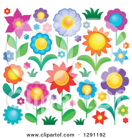 Clipart of Colorful Flowers and Grasses - Royalty Free Vector Illustration by visekart