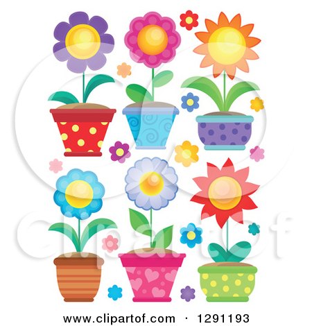 Clipart of Potted Flower Plants - Royalty Free Vector Illustration by visekart