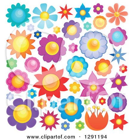 Clipart of Colorful Flowers - Royalty Free Vector Illustration by visekart