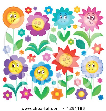 Clipart of Colorful Flowers Characters - Royalty Free Vector Illustration by visekart
