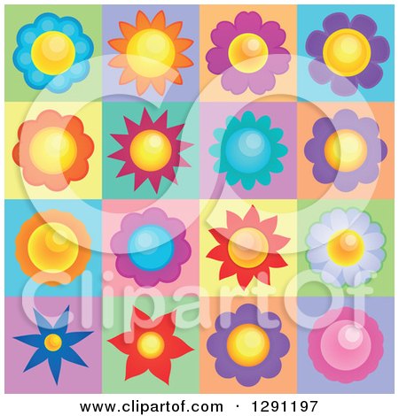 Clipart of Colorful Flowers and Tiles - Royalty Free Vector Illustration by visekart