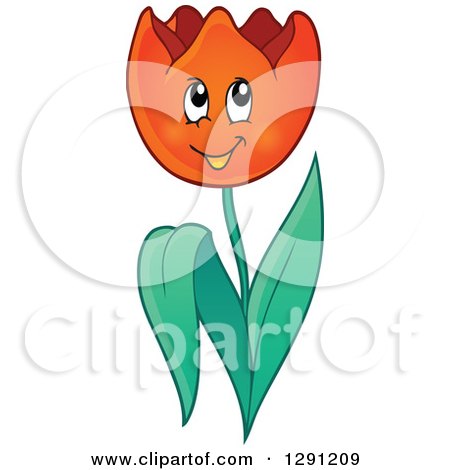 Clipart of a Happy Cartoon Red Tulip Flower Character - Royalty Free Vector Illustration by visekart