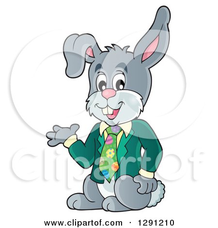 Clipart of a Happy Presenting Business Easter Rabbit - Royalty Free Vector Illustration by visekart