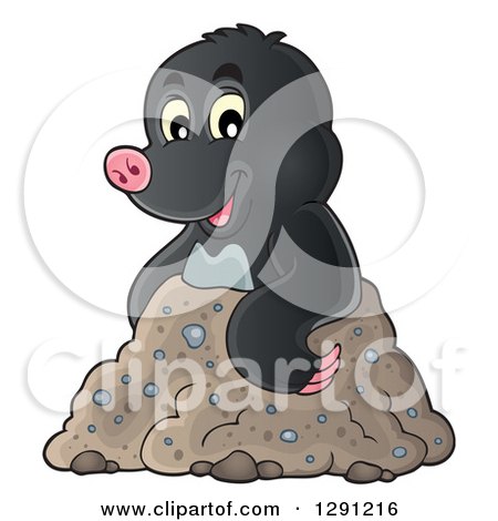 Clipart of a Cute Happy Mole Emerging from a Hole - Royalty Free Vector Illustration by visekart