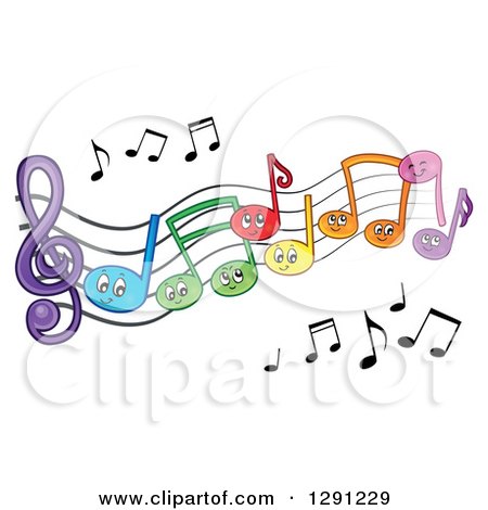 Clipart of Happy Cartoon Colorful Music Note Characters on Staff Lines - Royalty Free Vector Illustration by visekart
