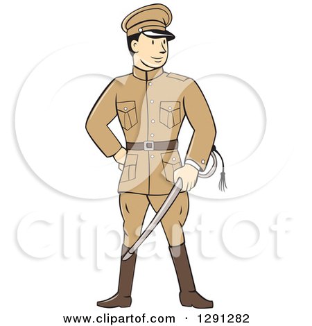 Clipart of a Retro Cartoon World War One British Officer Holding a Sword - Royalty Free Vector Illustration by patrimonio