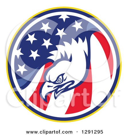 Clipart of a Bald Eagle Head in a USA American Flag Circle - Royalty Free Vector Illustration by patrimonio
