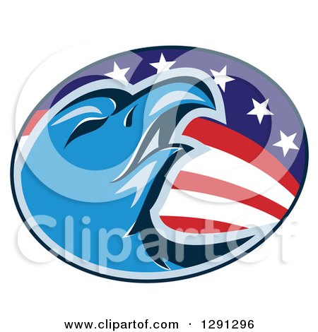 Clipart of a Blue Bald Eagle Head in an American Flag Oval - Royalty Free Vector Illustration by patrimonio