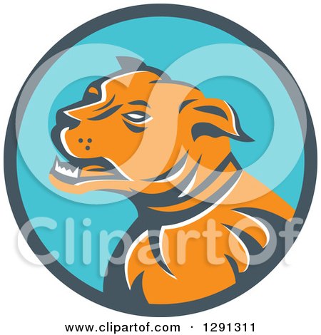 Clipart of a Retro Aggressive Mastiff Dog in a Teal and Blue Circle - Royalty Free Vector Illustration by patrimonio