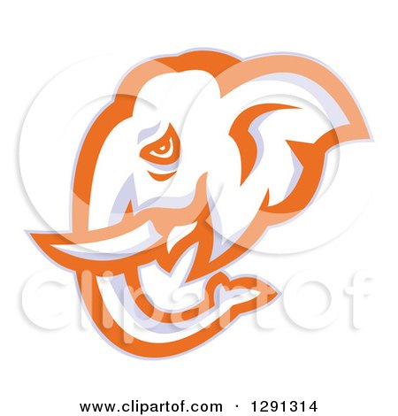 Clipart of a Retro Orange Blue and White Elephant Head in Profile - Royalty Free Vector Illustration by patrimonio