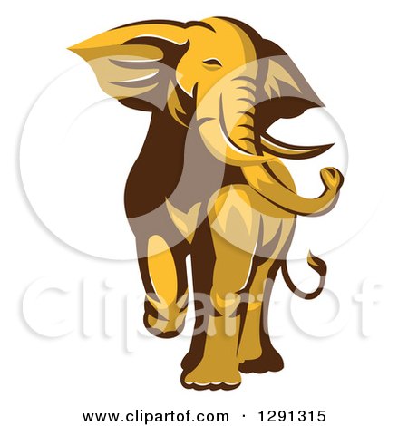 Clipart of a Retro Charging Angry Elephant - Royalty Free Vector Illustration by patrimonio