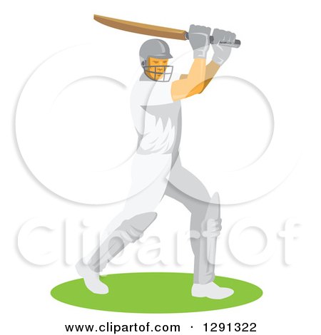 Clipart of a Retro Cricket Batsman Player - Royalty Free Vector Illustration by patrimonio